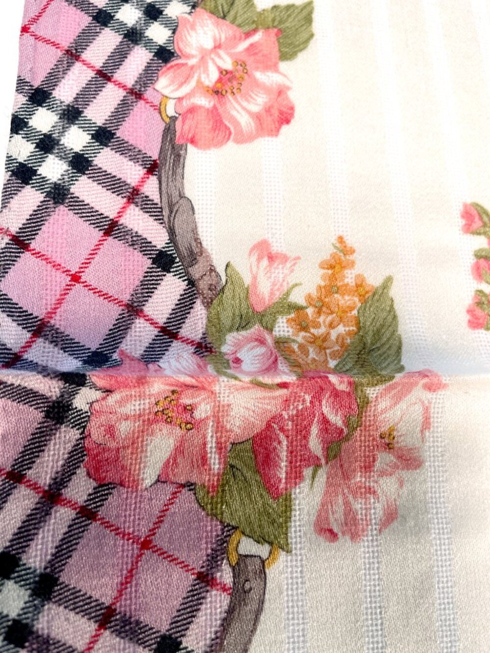Vintage Burberrys Floral Plaid Cotton Scarf - Picture 7 of 10